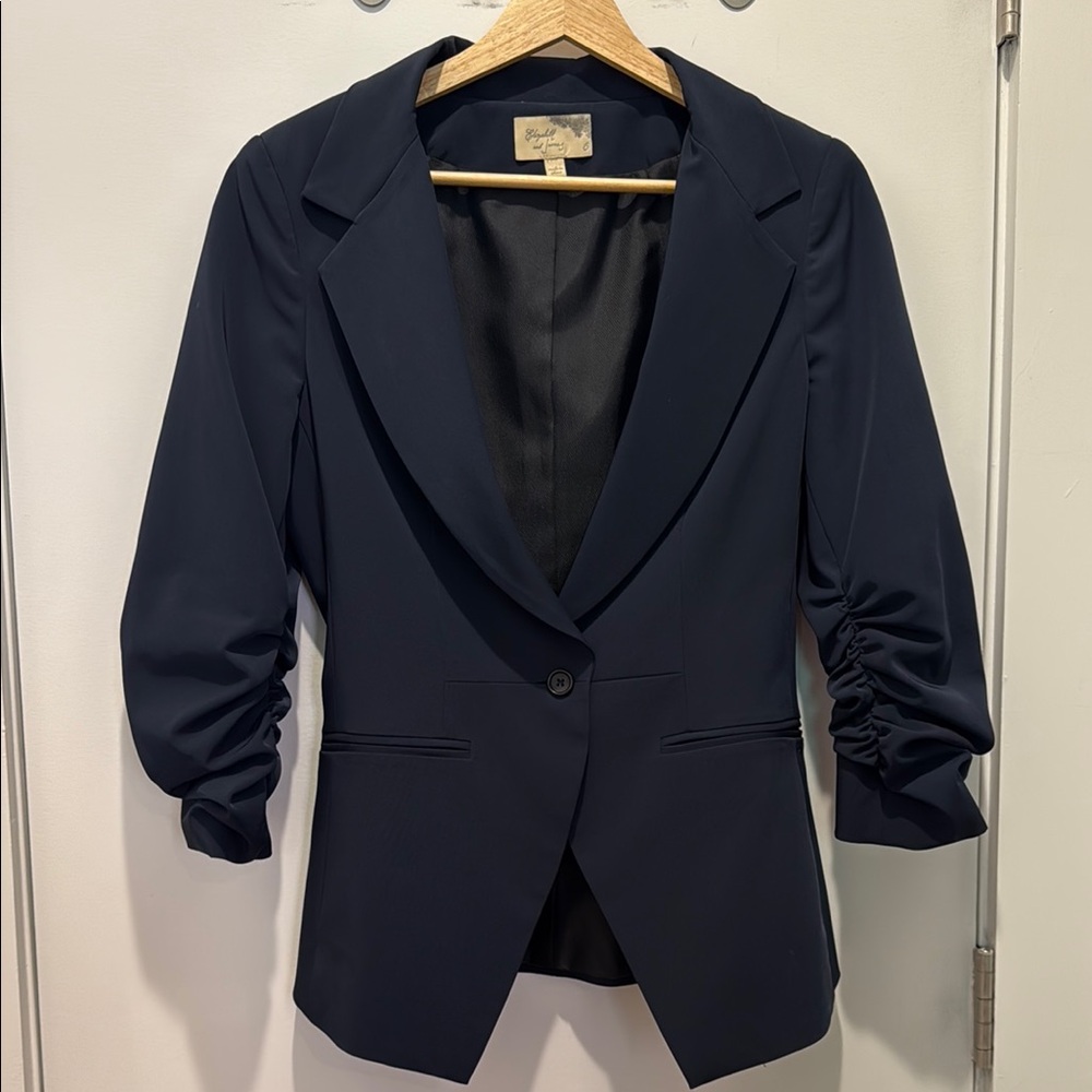 Elizabeth & James Navy Blazer with Ruched Sleeves